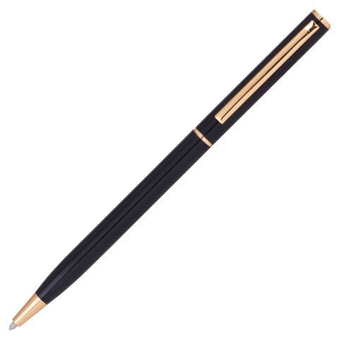 Ручка подарочная шарик. BRAUBERG "Slim Black", синяя 141402