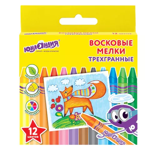 Мелки восковые 12цв. ЮНЛАНДИЯ "ЮНЛАНДИК И МУДРЫЙ ЛИС" 227289 (24)
