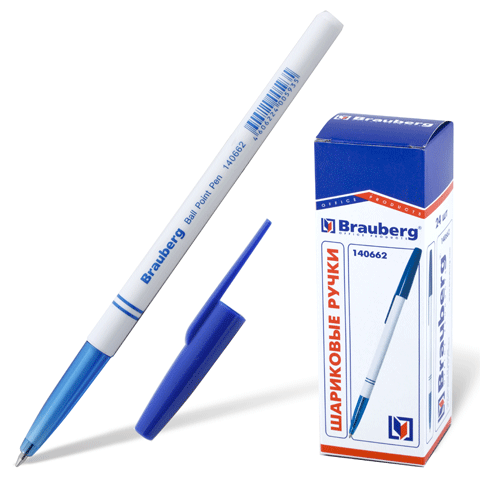 Ручка шарик. "BRAUBERG" узел 1мм, линия 0,5мм Синяя 140662 (24)