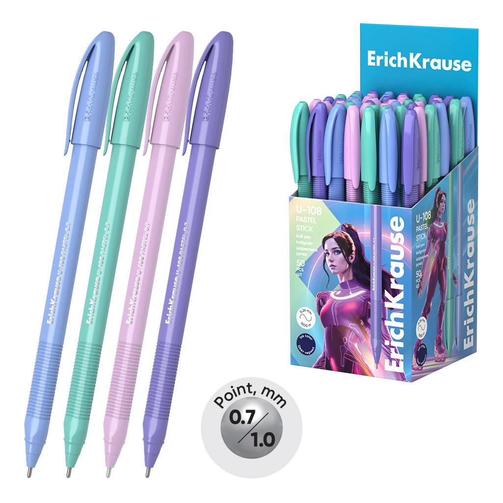 Ручка шариковая ErichKrause U-108 Stick Pastel 1мм., синяя, 58110 (50)