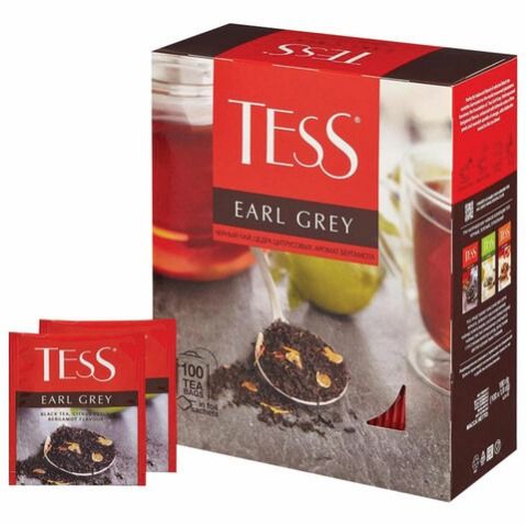 Чай TESS (Тесс) "Earl Grey", с бергам. с цедрой лимона, 100 пакетиков в конвертах по 1,8 г, 12518