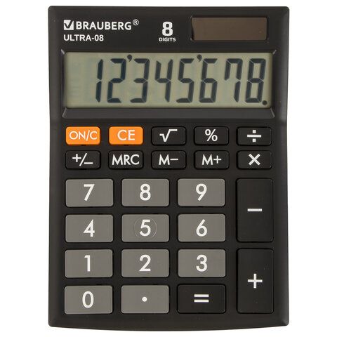 Калькулятор настольный BRAUBERG ULTRA-08-BK, (154x115 мм), 8 разрядов, двойное питание, 250507