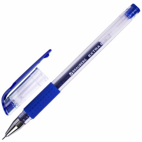 Ручка гелевая с грипом BRAUBERG "EXTRA GT NEEDLE" игол.узел 0,5мм Синяя 143916 (12)