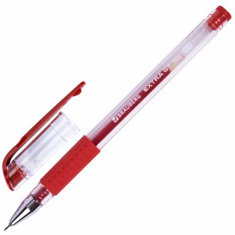 Ручка гелевая с грипом BRAUBERG "EXTRA GT NEEDLE" игол.узел 0,5мм Красная 143921 (12)