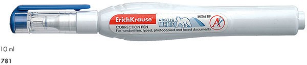 Корректор ручка ErichKrause "Arctic white" 10мл 781 (12)