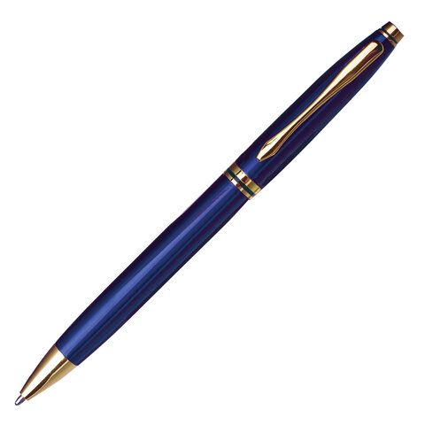 Ручка подарочная шариковая BRAUBERG "De Luxe Black", корпус синий, линия письма 0,7 мм, 141412