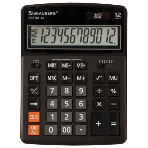 Калькулятор настольный BRAUBERG EXTRA-12-BK, (206x155мм), 12 разрядов 250481