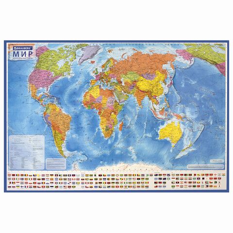 Карта Мира политическая 101*70см (с ламинацией) в тубусе BRAUBERG 112382