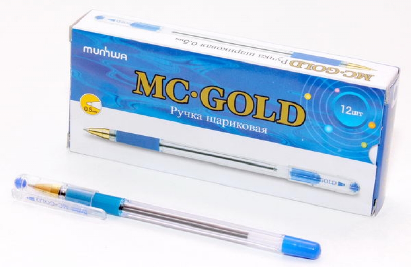 Ручка шарик масл осн "MC-GOLD" голубая 0,5мм, ВМС-12 (12)