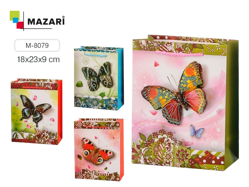 Пакет  подарочный бумажный 18*23*9 "Бабочки" M-8079 (12)