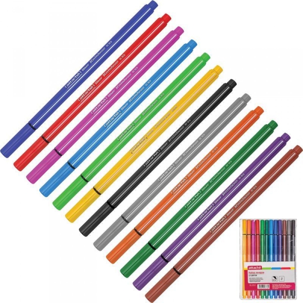Ручка линер в наб 12 цв "Attache Rainbow" 0,4мм 148112 (12)