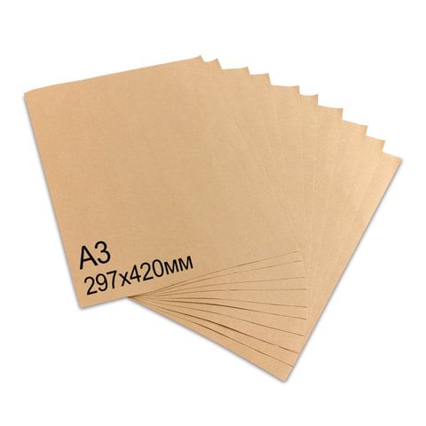 Крафт-бумага в листах А3, 297 х 420 мм, плотность 78 г/м2, 100 листов, Марка А (Коммунар), BRAUBERG,