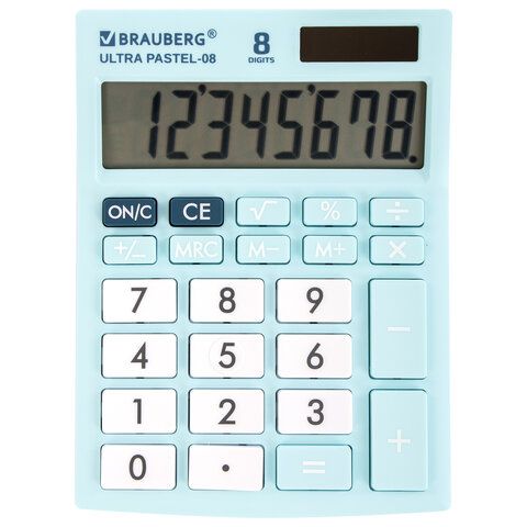Калькулятор 8-р "BRAUBERG" ULTRA PASTEL-08-LB, (154x115 мм), двойное питание Голубой 250513