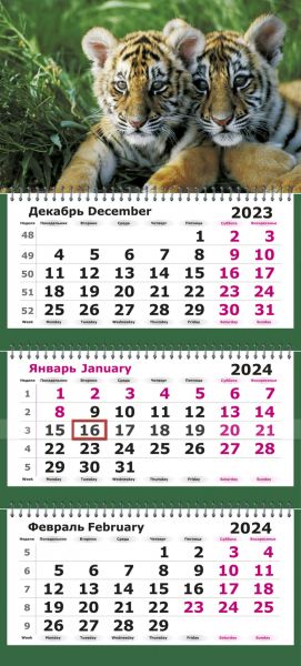 Календарь трехсекц. "Милые тигрята" 2024г. 13с14-207/1385368