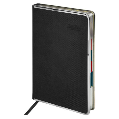 Ежедневник 2026г. А5 GALANT "Infinity Silver", под кожу, черный, 117495