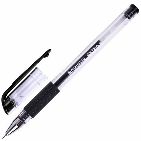 Ручка гелевая "BRAUBERG" EXTRA GT NEEDLE с грипом 0,5мм черная 143918 (12)