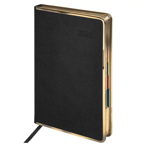 Ежедневник 2026г. А5 "GALANT" Infinity Gold, под кожу, черный, 117500