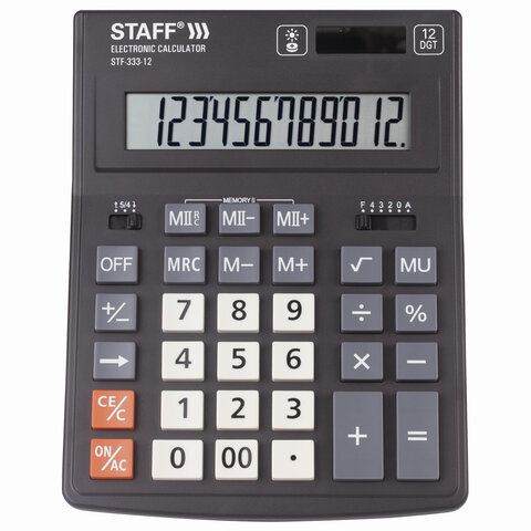 Калькулятор настольный STAFF PLUS STF-333, (200*154мм), 12 разрядов, двойное питание, 250415