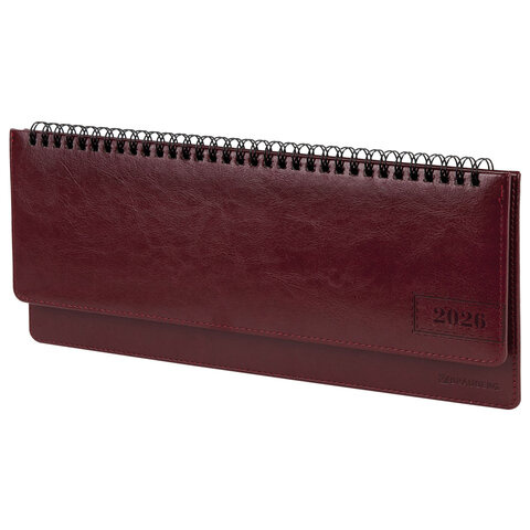 Планинг датированный 2026 305х140 мм BRAUBERG "Imperial", под кожу, бордовый, 117227