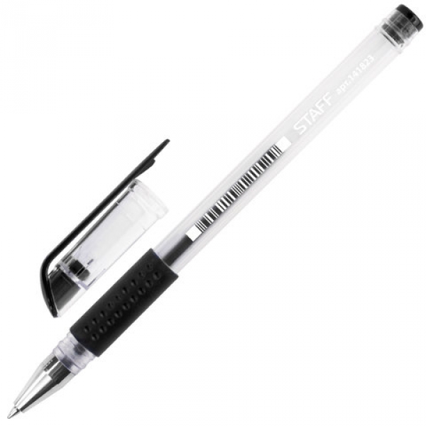 Ручка гелевая "STAFF" 0,5мм черная с грипом 141823 (12)