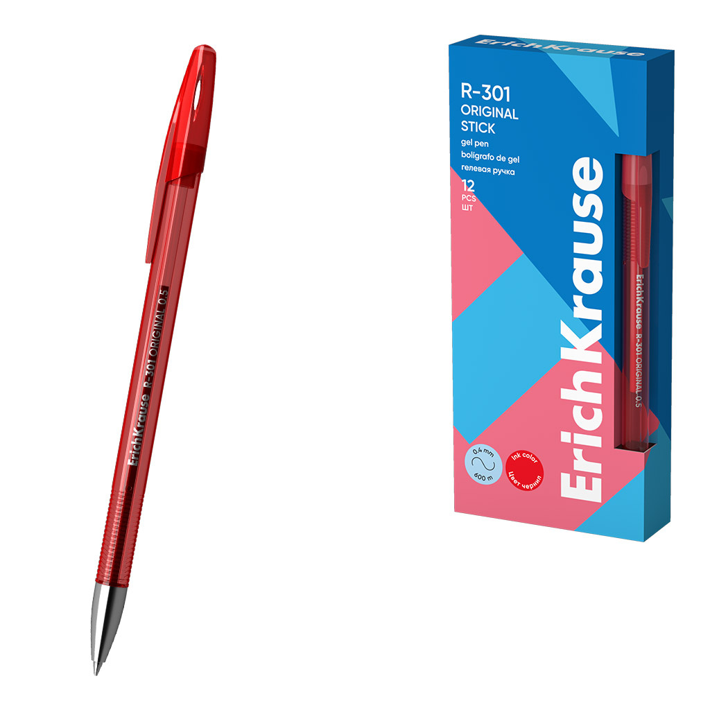 Ручка гелевая ErichKrause R-301 Gel Stick Original 0.5мм., красная 42722 (12)
