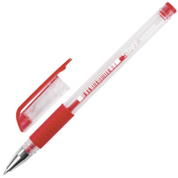 Ручка гелевая "STAFF" 0,5мм красная с грипом 141824 (12)