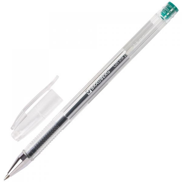 Ручка гелевая "BRAUBERG" 0,5мм зеленая141021 (12)