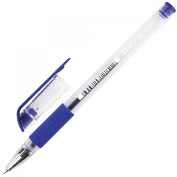 Ручка гелевая "STAFF" 0,5мм синяя с грипом 141822 (12)