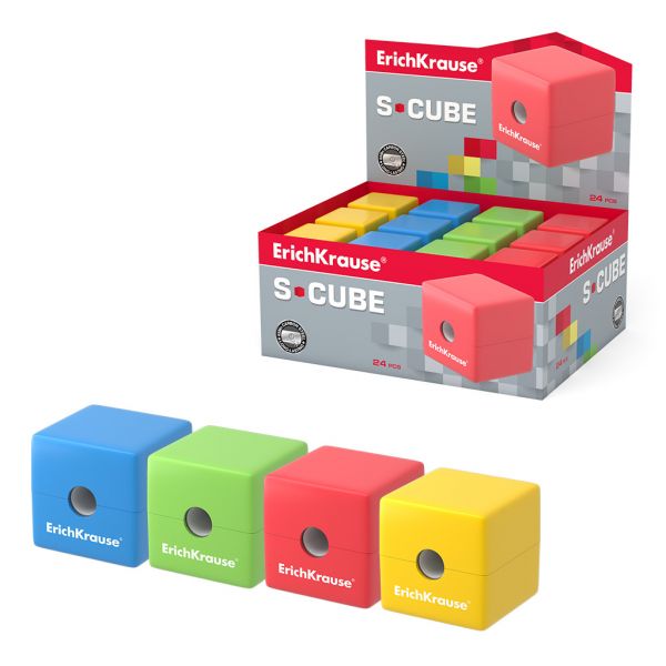 Точилка ErichKrause S-Cube, Neon, с контейнером, ассорти 50141 (24)