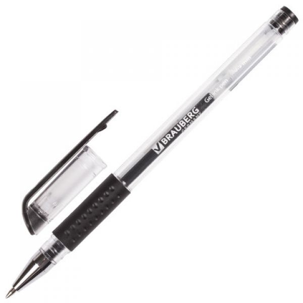 Ручка гелевая "Brauberg Number One" с грипом черная 0,5мм 141194 (12)
