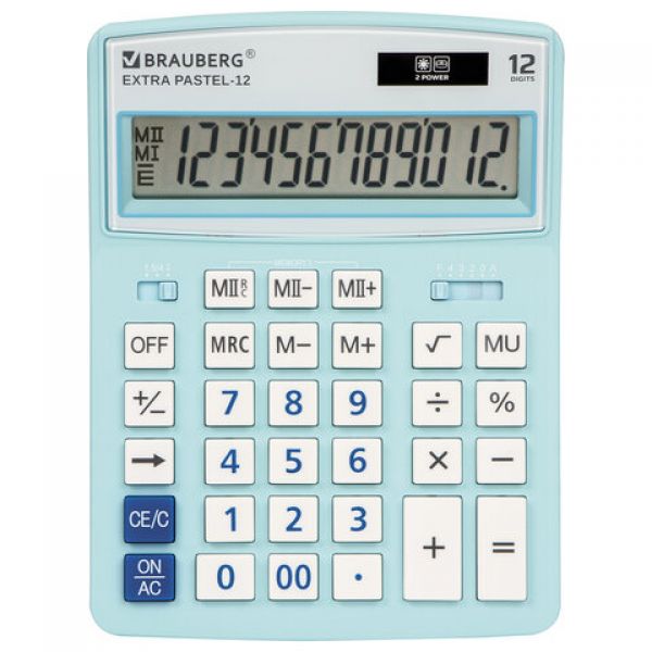 Калькулятор 12-р "BRAUBERG" Extra Pastel Голубой 206*155мм 250486