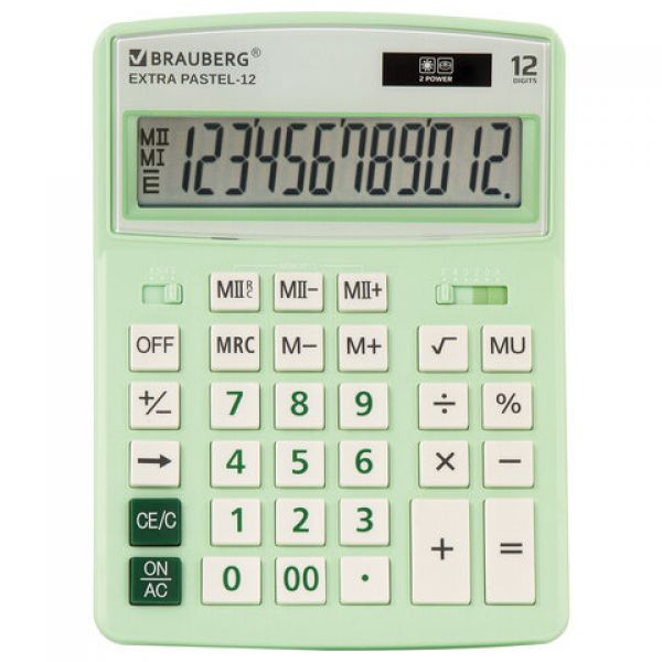 Калькулятор 12-р "BRAUBERG" Extra Pastel Мятный 206*155мм 250488