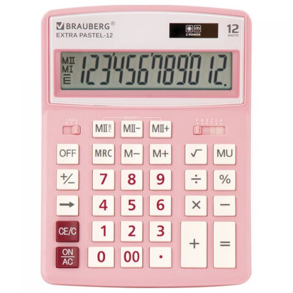 Калькулятор настольный BRAUBERG Extra Pastel (206*155мм) 12 разрядов, Розовый 250487