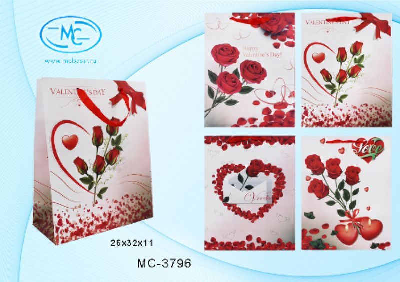Пакет  подарочный бумажный 26*32*11см "Love-Розы" МС-3796