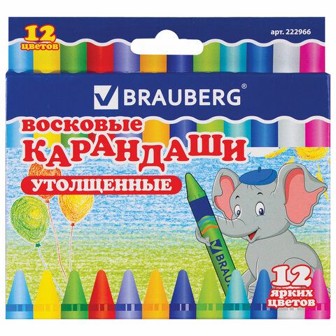 Карандаши восковые 12цв. "BRAUBERG" утолщенные 222966 (12)