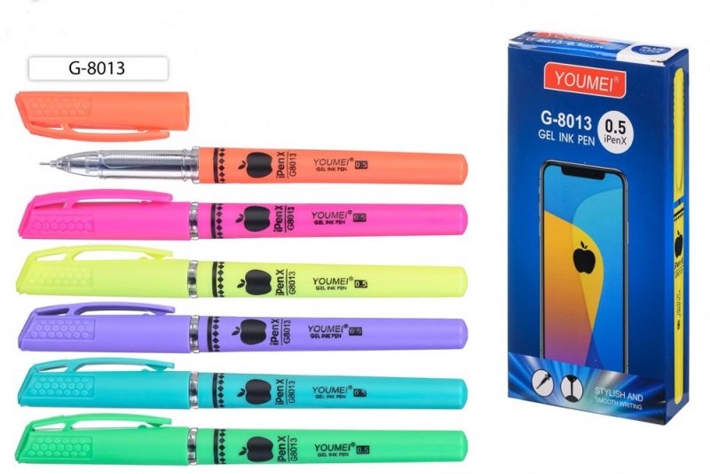 Ручка гелевая  "Youmei" яркий корпус, синяя G-8013 (12)