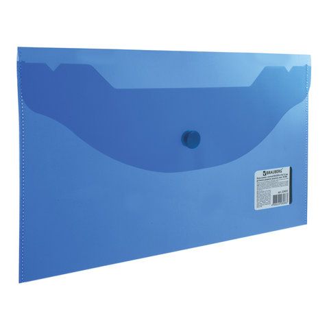 Папка - конверт на кнопке МАЛОГО ФОРМАТА (250х135 мм), прозрачная, синяя, 0,18 мм, BRAUBERG, 224031