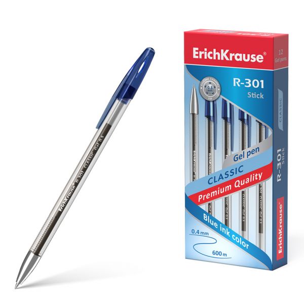 Ручка гелевая "ErichKrause R-301" Classic синяя 53346 (12)