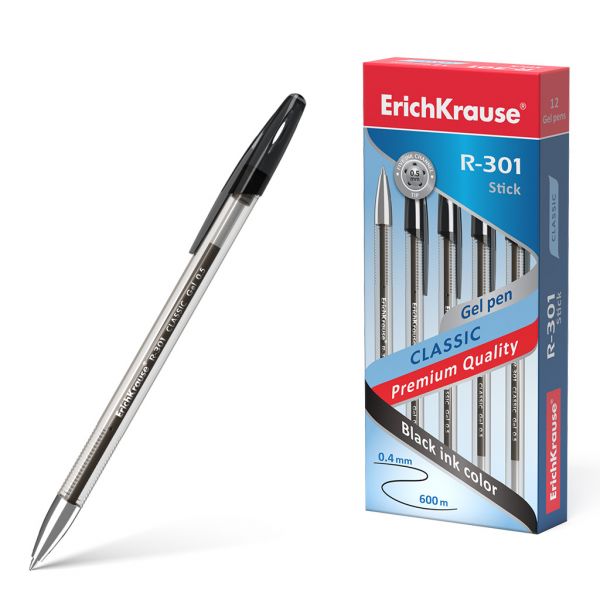 Ручка гелевая "ErichKrause R-301" Classic Черная 53347 (12)