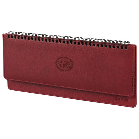 Планинг датированный 2026 305х140 мм BRAUBERG "Favorite", под кожу, бордовый, 117220