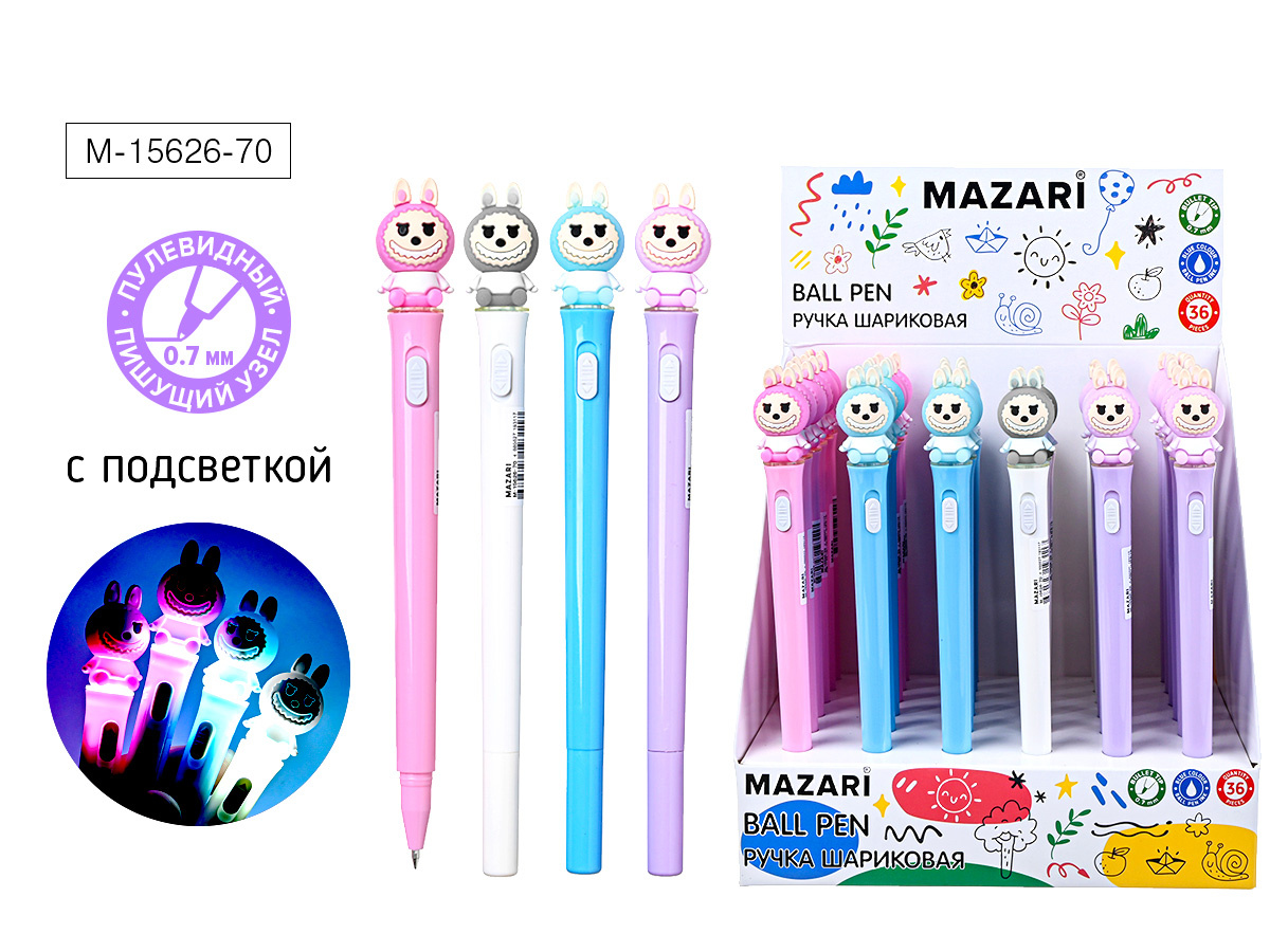 Ручка шариковая MAZARI "ЗУБАСТИК" с подсветкой, М-15626-70