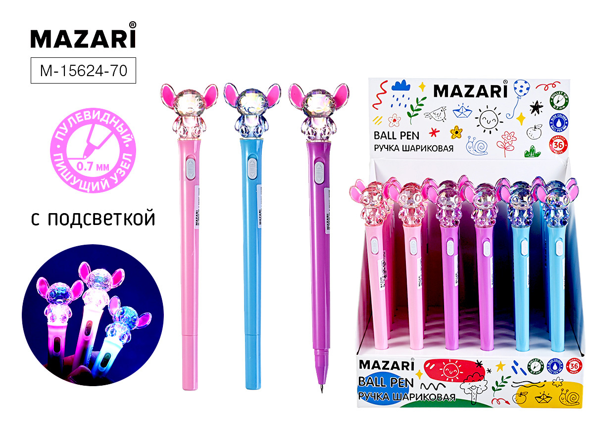Ручка шариковая MAZARI "УШАСТИК" с подсветкой, М-15624-70