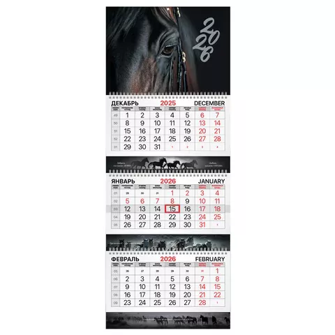 Календарь квартальный 2026 г., 3 блока, 3 гребня, бегунок, BRAUBERG EXTRA "Символ года" 116812