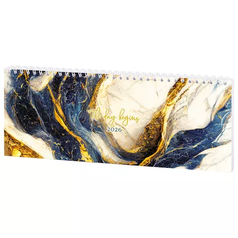 Планинг датированный 2026 285х112 мм, STAFF, гребень, картонная обложка, 64 л., "Мрамор", 117364