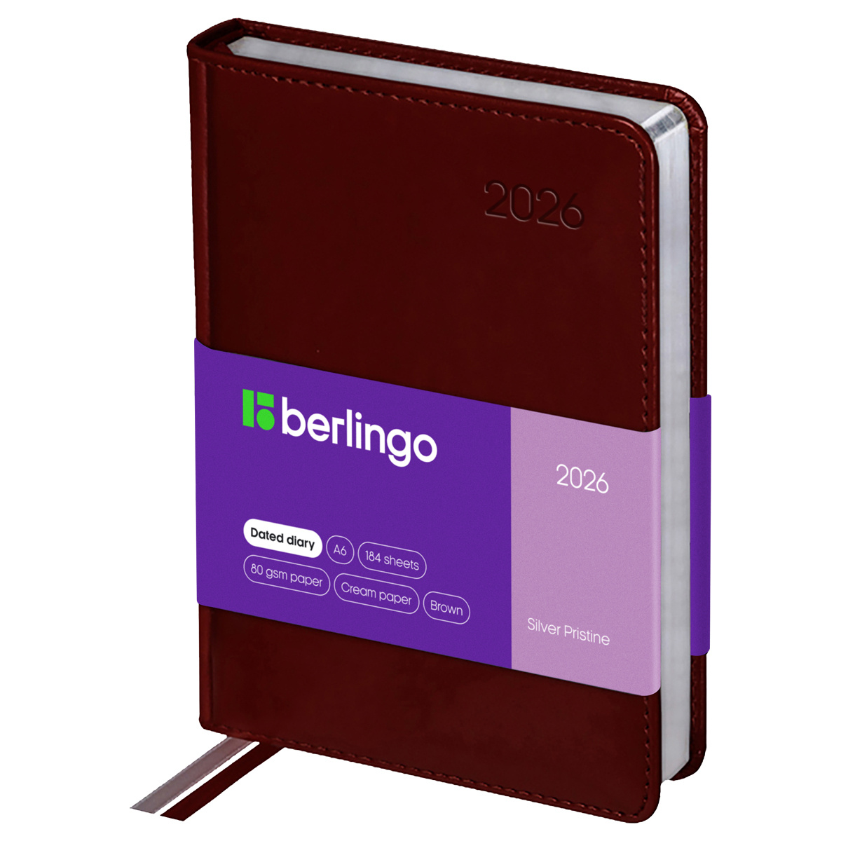 Ежедневник 2026г. А6 184л Berlingo "Silver Pristine" кож.зам., сер. срез, коричневый, DD6_82604
