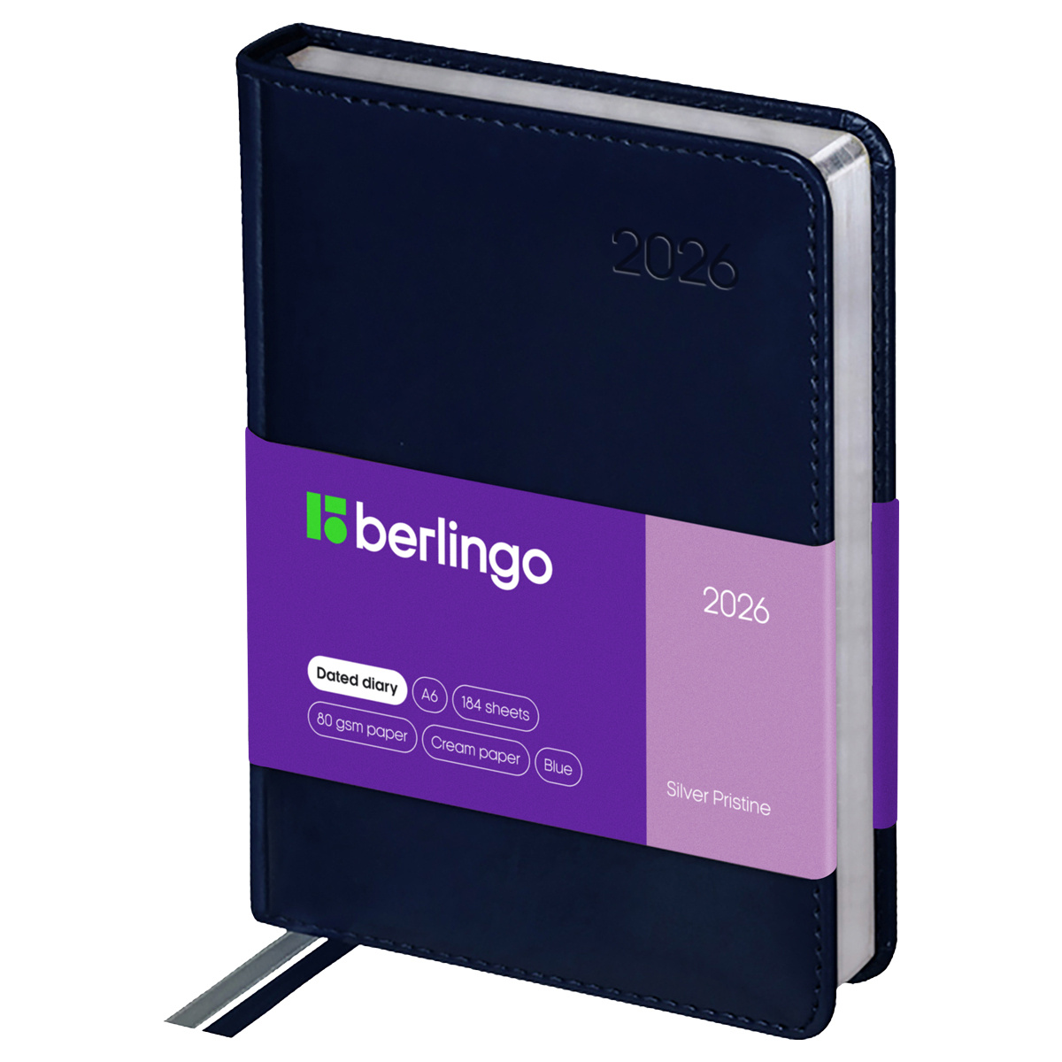 Ежедневник 2026г. А6 184л Berlingo "Silver Pristine" кож.зам., сер. срез, синий, DD6_82603