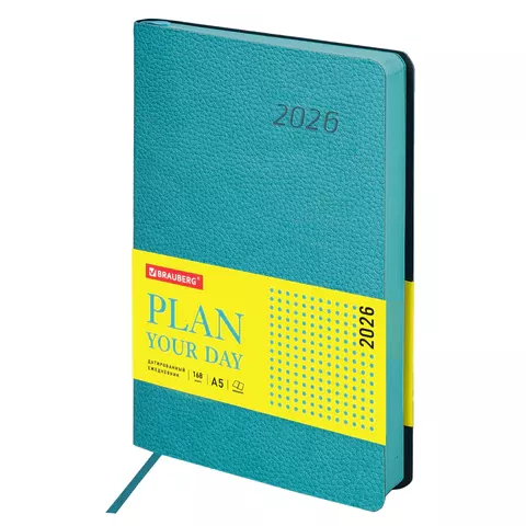 Ежедневник 2026г. А5 BRAUBERG "Stylish", под кожу гибкий, бирюзовый, 117098