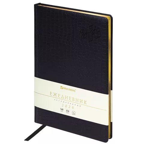 Ежедневник 2026г. А4 BRAUBERG "Comodo", под кожу, черный, 117242