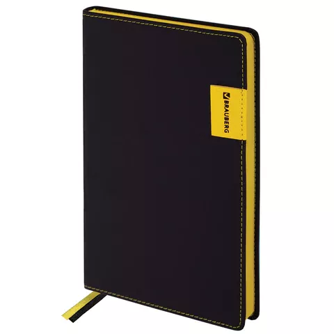 Ежедневник недатированный А5 BRAUBERG "AIM" под кожу, 136л., черный, 113421