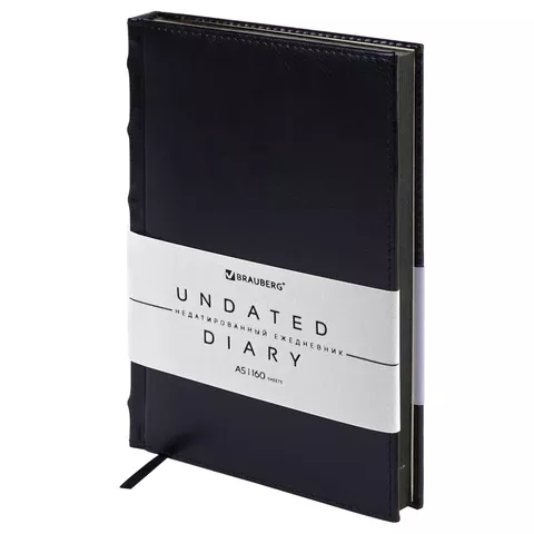 Ежедневник недатированный А5 BRAUBERG "FLAME" под кожу, 160л., черный срез, черный, 113429